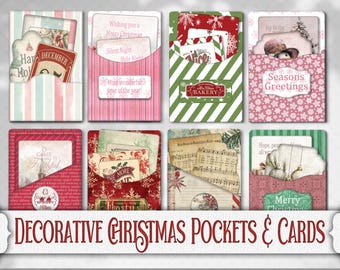 Christmas Pocket Pouches and Cards: Festive Junk Journal Printable Embellishments -  Digital Download