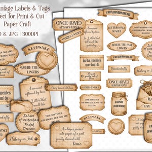 Vintage Sepia Collection of Meaningful Words, Quotes and Phrases to tuck away and add a touch of whimsy to your junk journal, scrapbook or creative paper projects. 
Printable Ephemera pack for Card making, Collage, and Clusters. Vintage-inspired tickets, stubs, tags, and various Shabby-style labels, fussy cuts, embellishments - Perfect for crafting and print and cut projects.