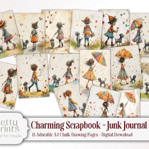 Shabby chic schattig vintage plakboek kant-en-klare afdrukbare pagina's - A4 grillige ongewenste tijdschriften Digitaal papier, verhalenboek en kaarten maken