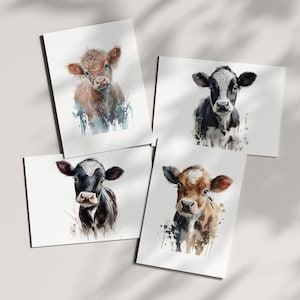 Imágenes prediseñadas de vacas de Farmyard Friends en acuarela para tarjetas, invitaciones, impresiones, álbumes de recortes, diarios, uso comercial, proyecto de arte de primavera