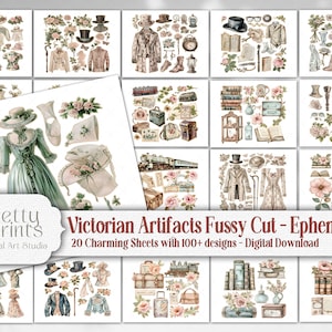 Victorian Shabby Chic Artifacts Fussy Cuts - Charming Vintage Printable Junk Journal elements, Antique Scrapbook Ephemera Collage Stickers