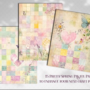 Shabby Chic Gingham Digital Paper: Pastel Junk Journal Backgrounds ...