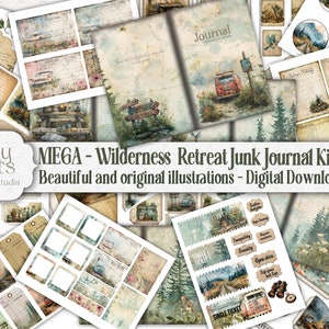 Nature Forest Adventure Wilderness Retreat Junk Journal - Scrapbook Kit - Outdoors Papers, Woodland Camping Ephemera, Road Trip Craft Supply