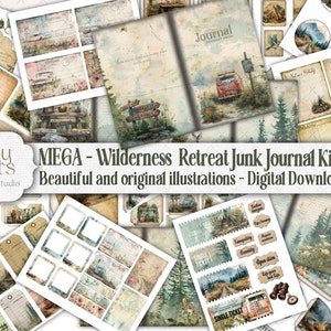 Wilderness Retreat Forest Nature Adventure Junk Journal - Scrapbook Mega Bundle - Digital Download Outdoors Woodland Camping, Road Trip