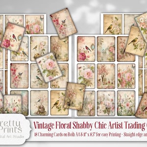 Vintage Shabby Chic Künstler-Sammelkarten 18 charmanten viktorianischen Blumengarten, Junk Journal, Scrapbook, ATC Printable - A4 und 11x8,5 Blatt