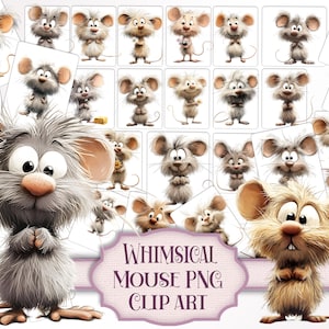 Grillige muis PNG-clipartset – 43 schattige muizenafbeeldingen voor ongewenste tijdschriften, plakboek, kaarten maken, papierkunst, transparante achtergrond