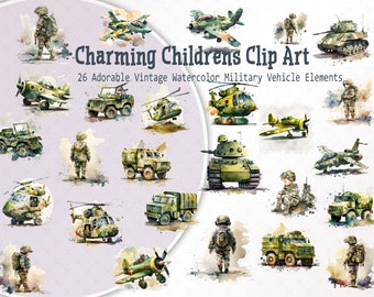 26 Cute Military PNG Illistrations Army Vehicle Clip Art Bundle, Cute Soldier, Trucks, Aircraft, Helicopters, Tanks, Boys Army gifts