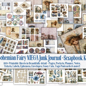 Bohemian Fairy Junk Journal Kit, Enchanted Fantasy Scrapbook Pre made Boho Pages, Digital Ephemera Craft Supply, Daily Planner, Card Making