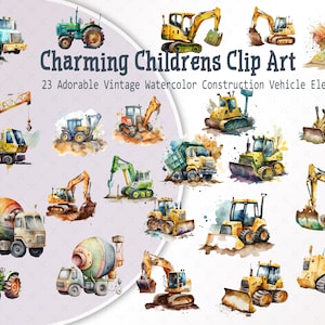 Construction Zone Vehicle Clip Art - 23 Printable Colorful PNGs, Download, Excavator, Digger, Bulldozer, Cement Mixer, Tractor, Dump Truck