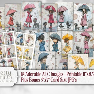 Süß - ATC - Junk Journal - Scrapbook Spaß Wunderliche Kind und Hund Illustartions - ATC druckbares Blatt Kit - Collage - beste handgemachte Karten