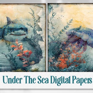 Under the Sea Digital Paper Ocean Life Journal Scrapbook Background ...