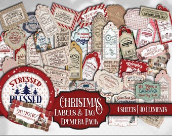 Christmas Ephemera: Vintage Gift Tags, labels, Stickers - JPG & PDF Printable Digital Download