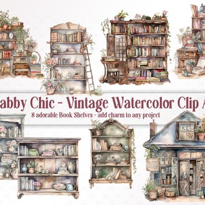 Aquarelle clipart étagères vintage Shabby Chic - Plongez dans la nostalgie, aquarelle Clip Art PNG à télécharger, nostalgique élégance rencontre le charme