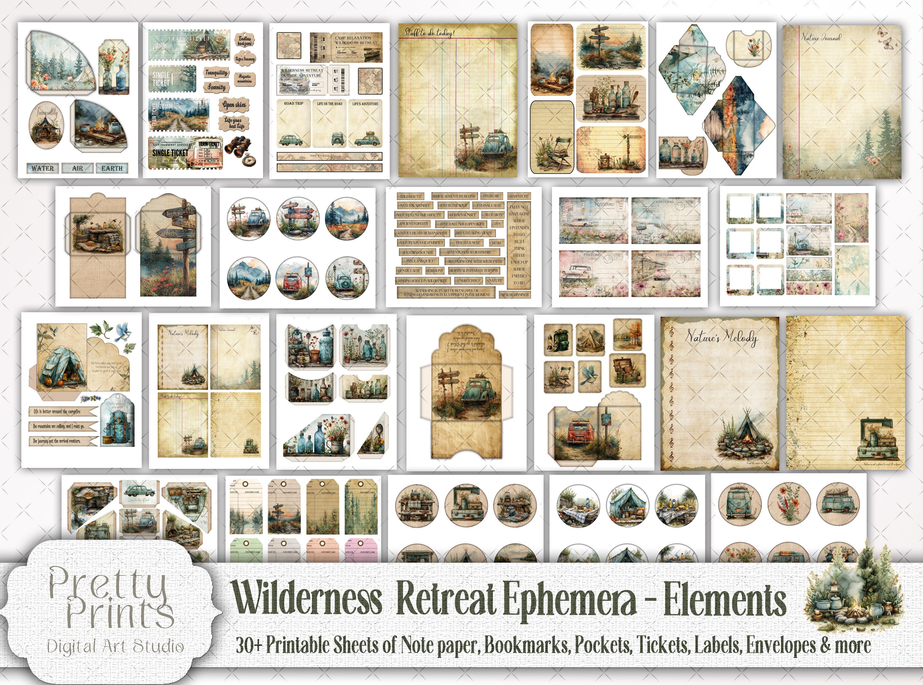 Wilderness Retreat Adventure Junk Journal Pack: Nature Forest Scrapbook ...