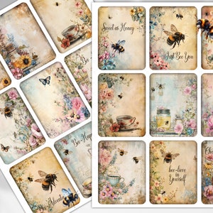 Bumble Bee 45 ATC Karten Bundle, Secret Garden Sweet as Honey, Junk Journal, Scrapbook, Artist Trading Cards druckbar auf A4 und 11x8,5 Bögen