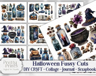 Halloween Witch Vibes pietluttige bezuinigingen, afdrukbare download, kortstondige, stickers, kieskeurige bezuinigingen, Digi sheets afdrukbare dagboek ambachten Witchy stickers