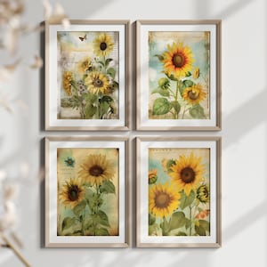 Impressions aquarelle tournesol d'été - téléchargement numérique - décoration bohème aux tons chauds - fabrication de cartes - créations artisanales en papier imprimable