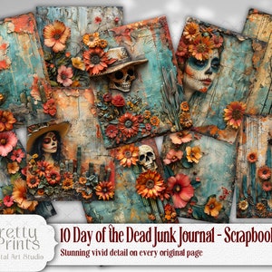 10 mutiger mexikanischer Tag der Toten - Mexiko-Volkskunst-Sammelalbum Junk Journal bedruckbare Seiten, Instant Craft Lieferungen Hispanic Digital Papier