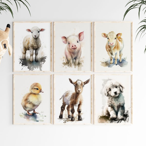 Delightful set of 6 adorable Farm Animals for Children's Rooms -Instant Digital Download Prints, Whimsical farm animals - child room decor