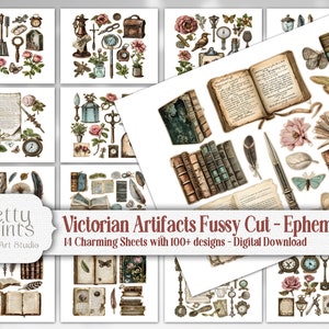 Artefact shabby chic chic ancien, coupes difficiles - éléments imprimables vintage, éphémères victoriennes de journal indésirable, fourniture de fabrication de cartes, autocollants de collage
