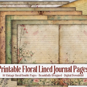 10 imprimables floral ligné indésirable journal papier - fond d'album vintage - fournitures créatives collage éphémère - papeterie - papier à lettres