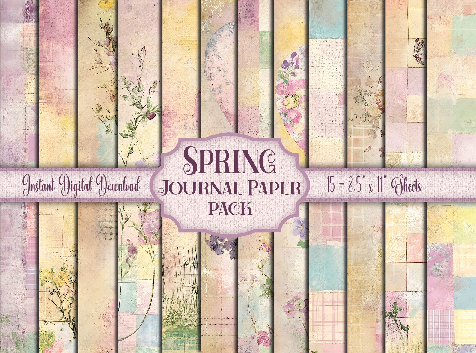 Shabby Chic Gingham Digital Paper: Pastel Junk Journal Backgrounds ...
