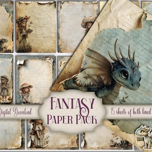 Fantasy Dragon Realm Junk Journal Paper Pack - Boho Fairy Afdrukbaar plakboek Vooraf gemaakte achtergronden, collage ambachtelijke levering, kaarten maken