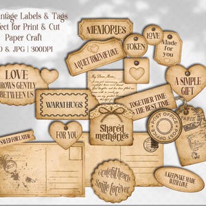 Vintage Sepia Collection of Meaningful Words, Quotes and Phrases to tuck away and add a touch of whimsy to your junk journal, scrapbook or creative paper projects. 
Printable Ephemera pack for Card making, Collage, and Clusters. Vintage-inspired tickets, stubs, tags, and various Shabby-style labels, fussy cuts, embellishments - Perfect for crafting and print and cut projects.