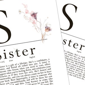 Schöne inspirierende Schwester Definition Wort Druck, zeigen Sie LIEBE für Ihre Schwester und beste Freundin, Schwester Geschenk, Familien Geschenk, Mutter Geschenk, Geschwister