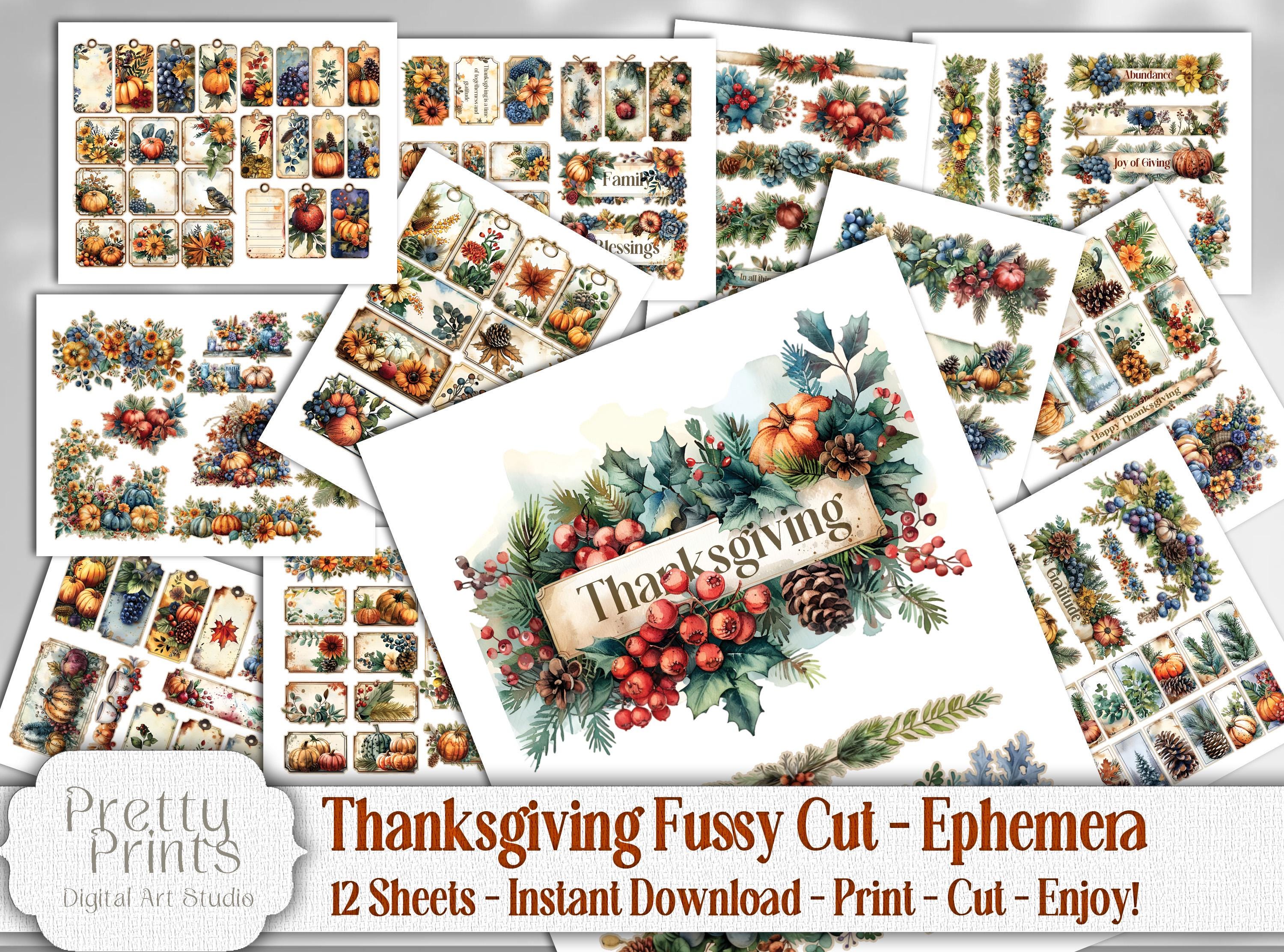 Thanksgiving Traditionele bloemen kieskeurige uitsnedes, kortstondige, stickers, collagevellen ongewenste dagboek kaarten maken Afdrukbaar DIY ambachten Dankbaarheid citaat
