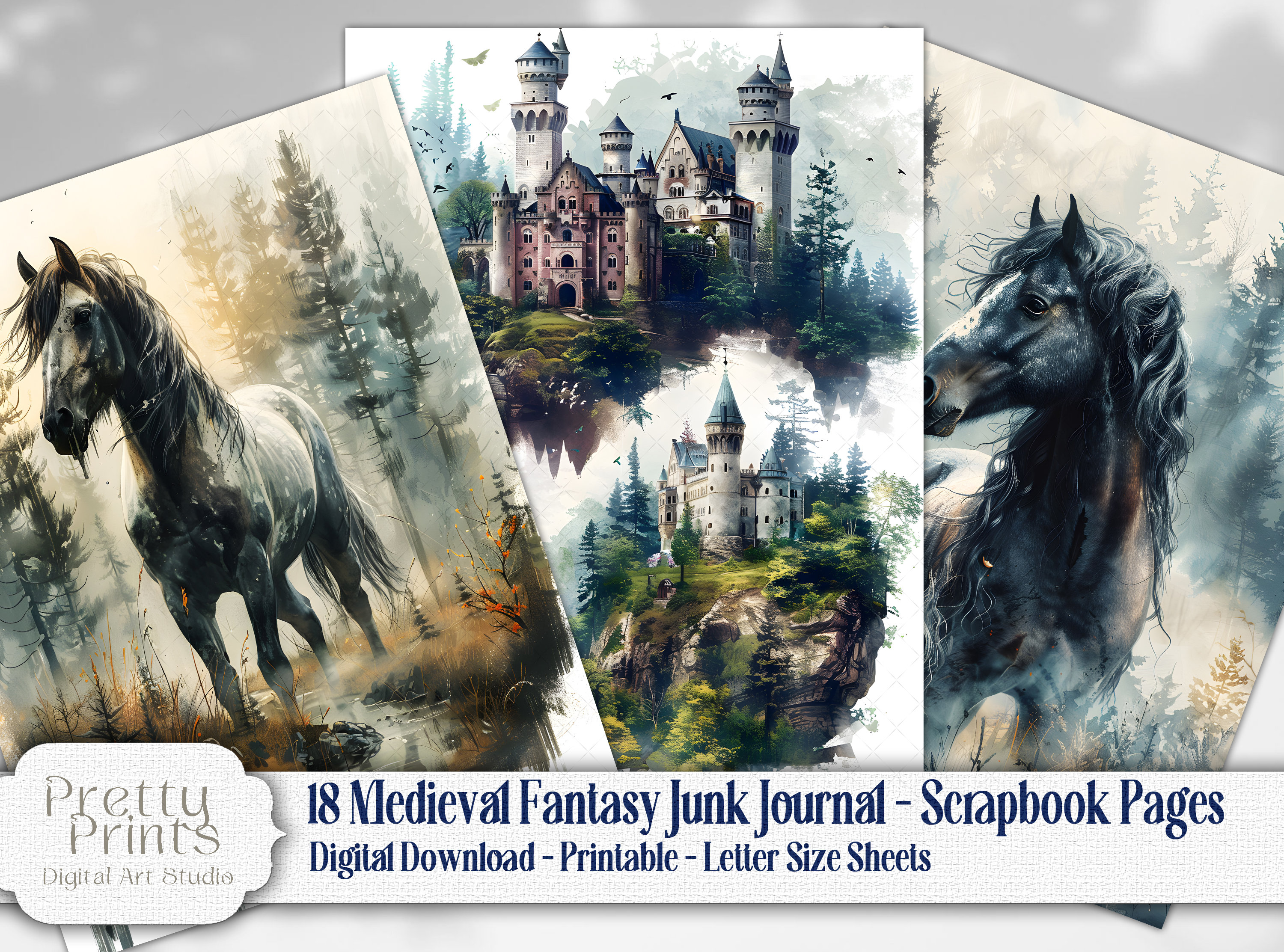 18 Fantasy Junk Journal Pages, Medieval Scrapbook Background, Fantasy ...