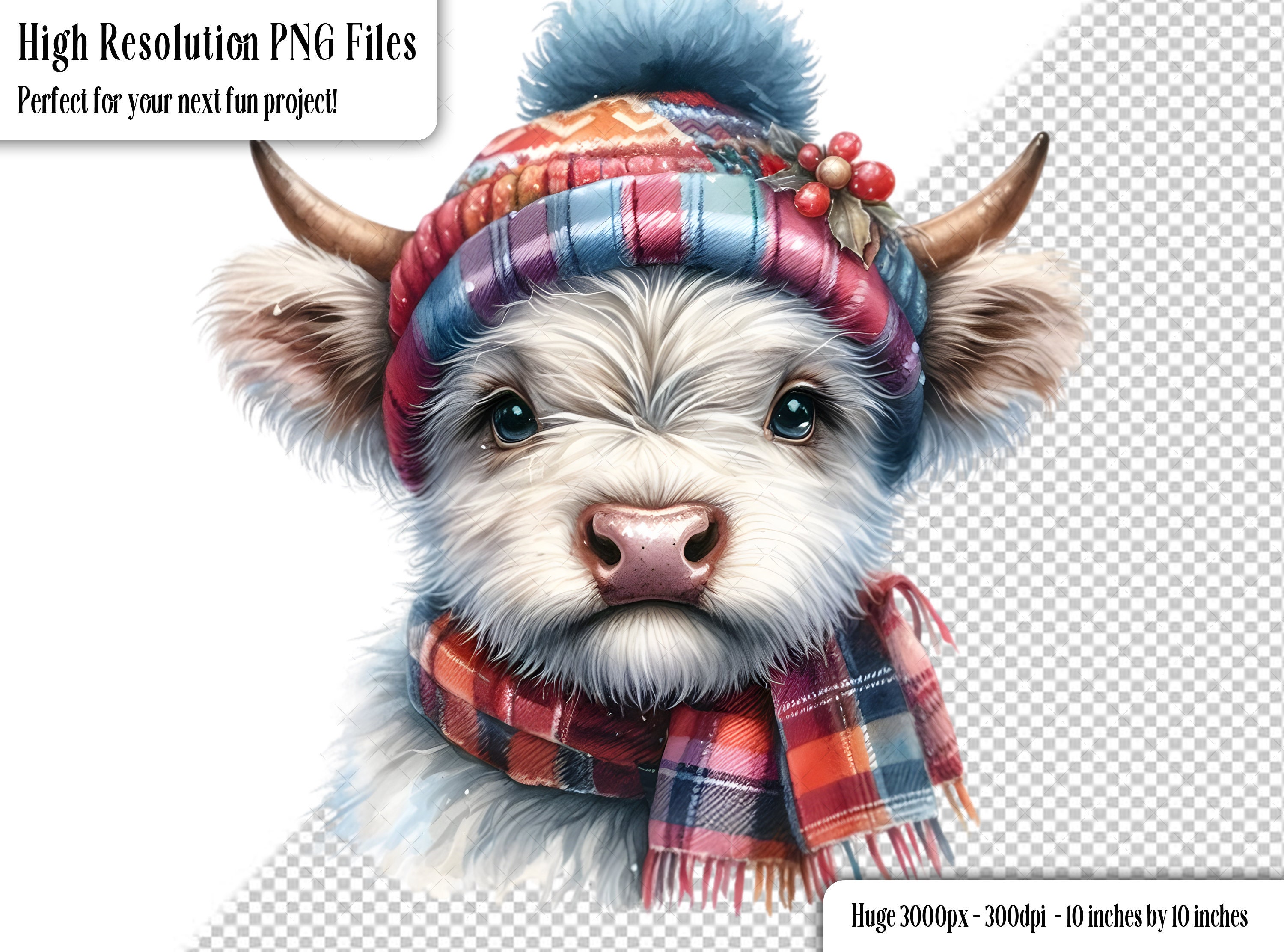 10 Cute Cozy Winter Highland Cow PNG Clip Art Bundle, Instant Digital ...