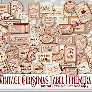 Vintage Christmas Ephemera Pack: Farmhouse Style Printable Tags (Digital Download)