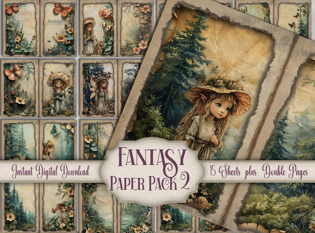 Fantasy Junk Journal Paper Pack 2 : Bohemian Fairy, Dragon Scrapbook ...