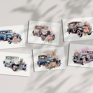 Floral Wedding Car Vintage acuarela Clip Art - para tarjetas, invitaciones, impresiones, álbum de recortes, diario, uso comercial, PNG de alta resolución