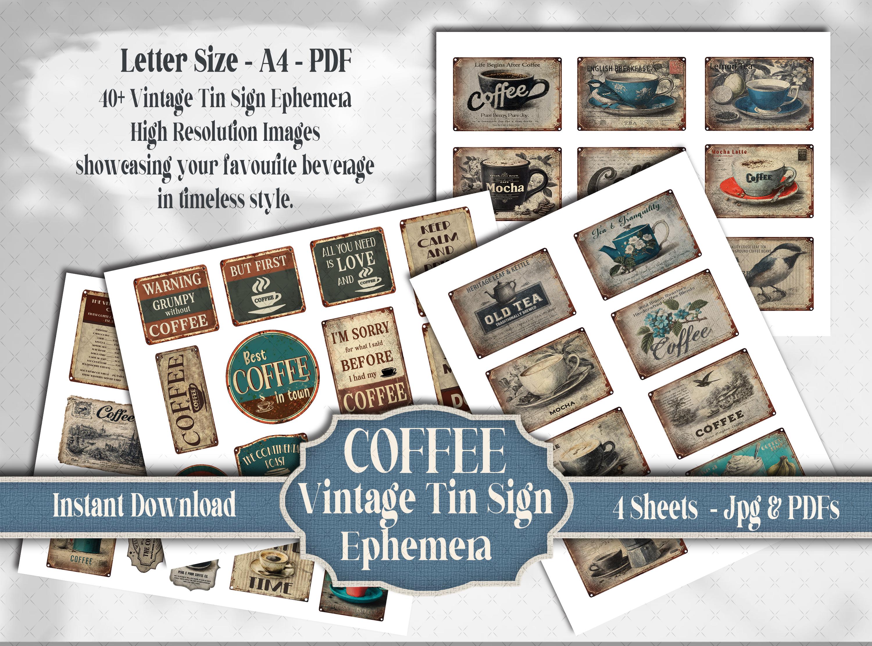 Vintage Coffee Signs Ephemera: Printable Coffee House Metal Sign Fussy ...