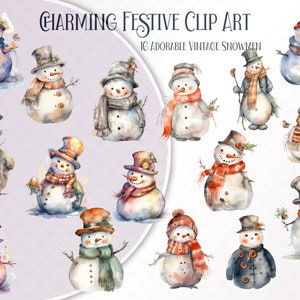 Vintage Snowman Clip Art: Festive Scrapbook - Card Making Supply  Watercolor PNG Instant 300dpi Digital Download