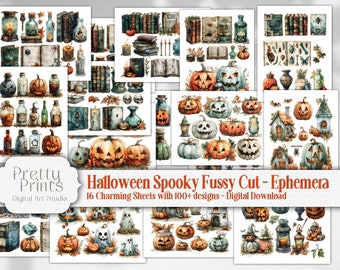 Halloween griezelige sneden, afdrukbare download, kortstondige, stickers, kieskeurige sneden, afdrukbare Digi Sheets Journal Crafts - Ghost Ghoul-stickers