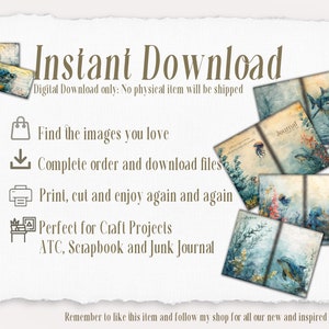 Under The Sea Junk Journal Scrapbook Mega Kit - Ocean Life Printable Bundle - Whales, Shark, Turtles, Dolphins, Sea Lions, Jelly Fish, Crabs, Octopus, coral