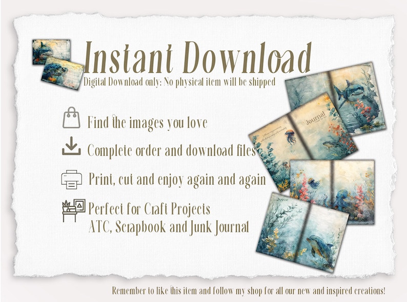 Under The Sea Junk Journal Scrapbook Mega Kit - Ocean Life Printable Bundle - Whales, Shark, Turtles, Dolphins, Sea Lions, Jelly Fish, Crabs, Octopus, coral