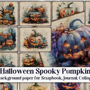 Halloween Pumpkin Journal background Download - Spooky Digital Autumn Craft, Scrapbook Printable Paper, Collage Paper, Pumpkin Journal Pages