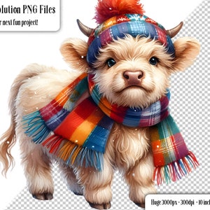 10 Cute Cozy Winter Highland Cow PNG Clip Art Bundle, Instant Digital ...