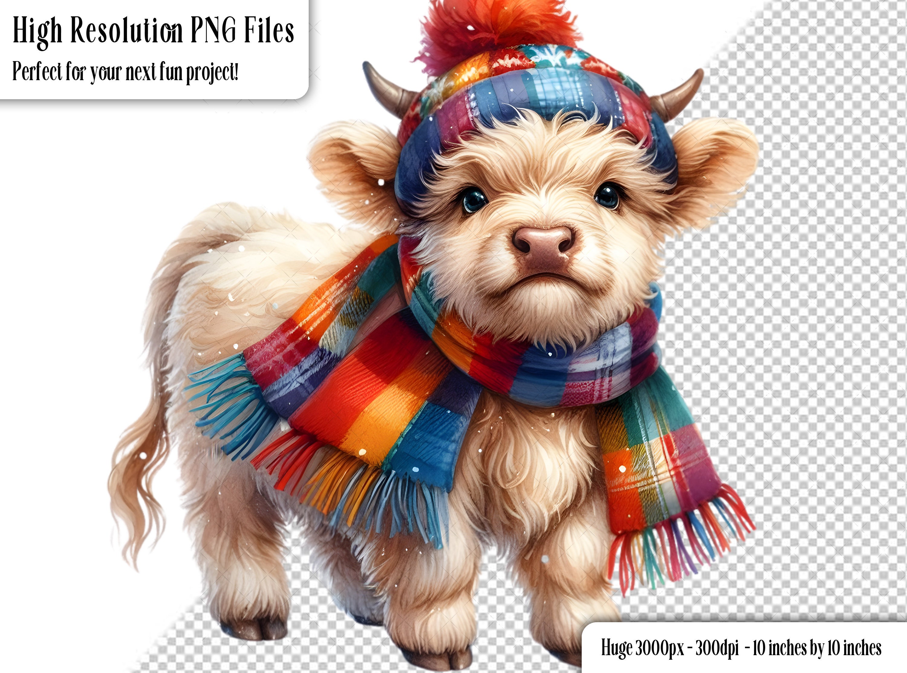 10 Cute Cozy Winter Highland Cow PNG Clip Art Bundle, Instant Digital ...