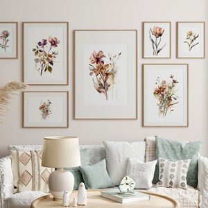 10 Soft Tone Boho Watercolor Wildflower Floral Prints - Digital Download - Simple Home Decor - Natural Gallery Wall Botanical Prints