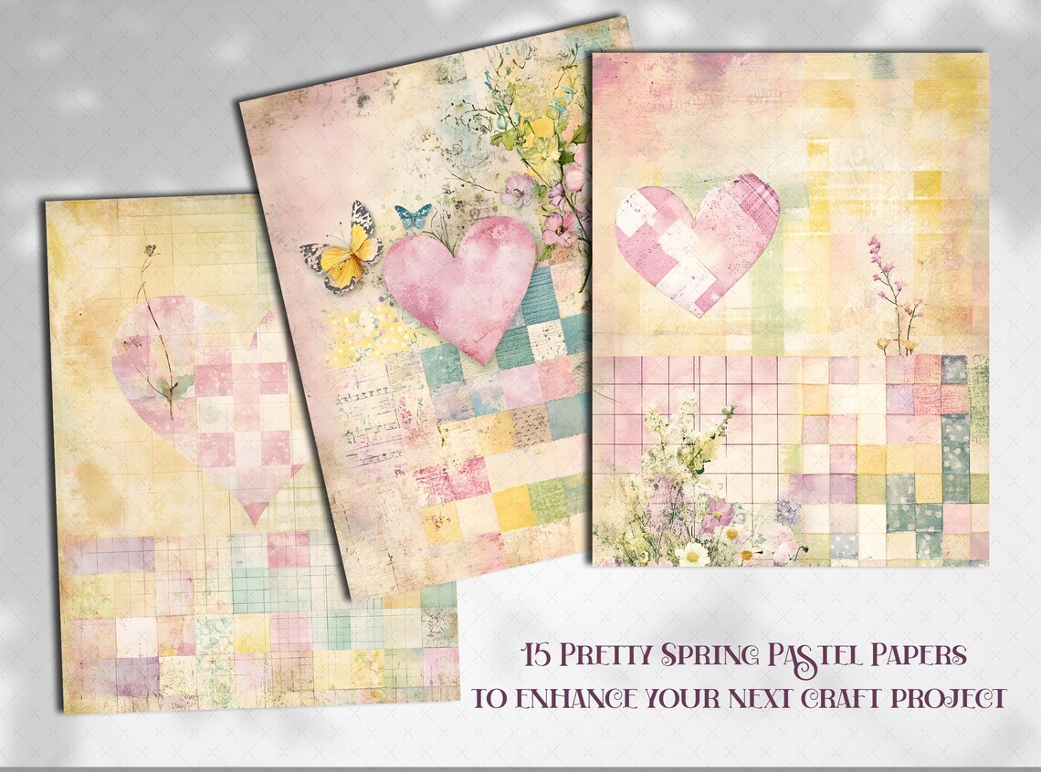 Shabby Chic Gingham Digital Paper: Pastel Junk Journal Backgrounds ...