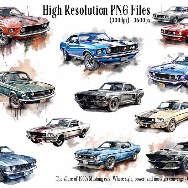 11 Timeless Classic 1960s Mustang PNG Images - Print, Junk Journal, Collage, Commercial, American Cars, Muscle Cars, Nostalgic Automobiles