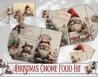 Christmas Gnome Folio Kit: Fully Loaded Seasonal Printable Santa Junk Journal Scrapbook Keepsake - Digital Download