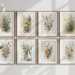 Watercolor Wildflower Prints: Shabby Chic Gallery Wall Art (Digital Download)