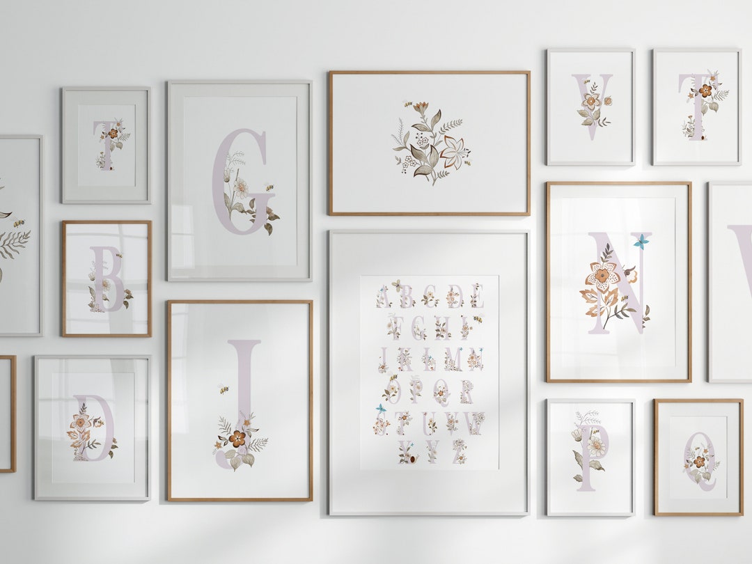 Pink Floral Nursery Alphabet Prints, All 26 Letters Included + ABC ...