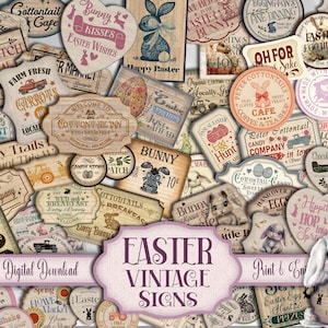 Easter Vintage Sign Ephemera, Spring Junk Journal, Carrot Patch Fussy Cut, Bunny Egg Hunt, Shabby Chic Printable Elements Paper Craft Supply